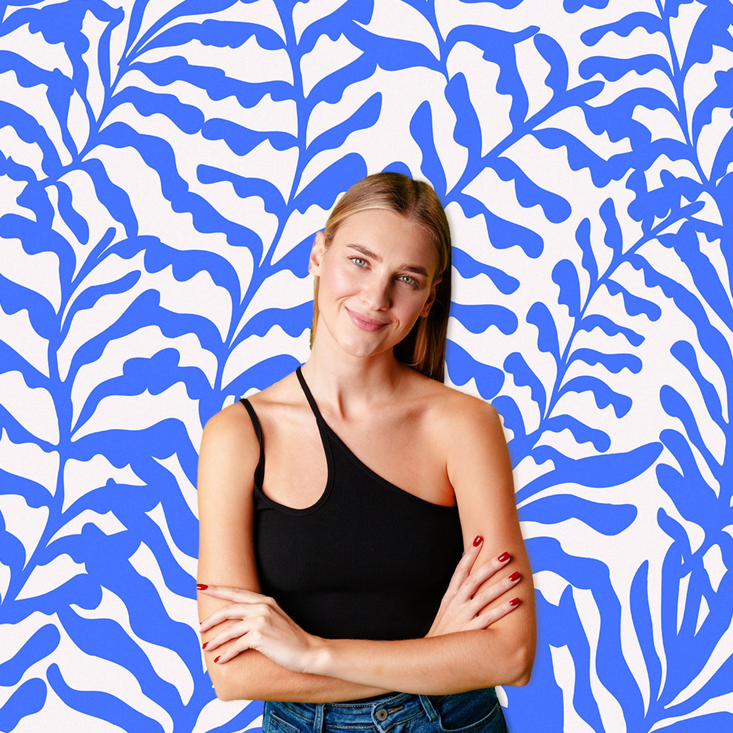 Blue Matisse Leaves Fabric Backdrop