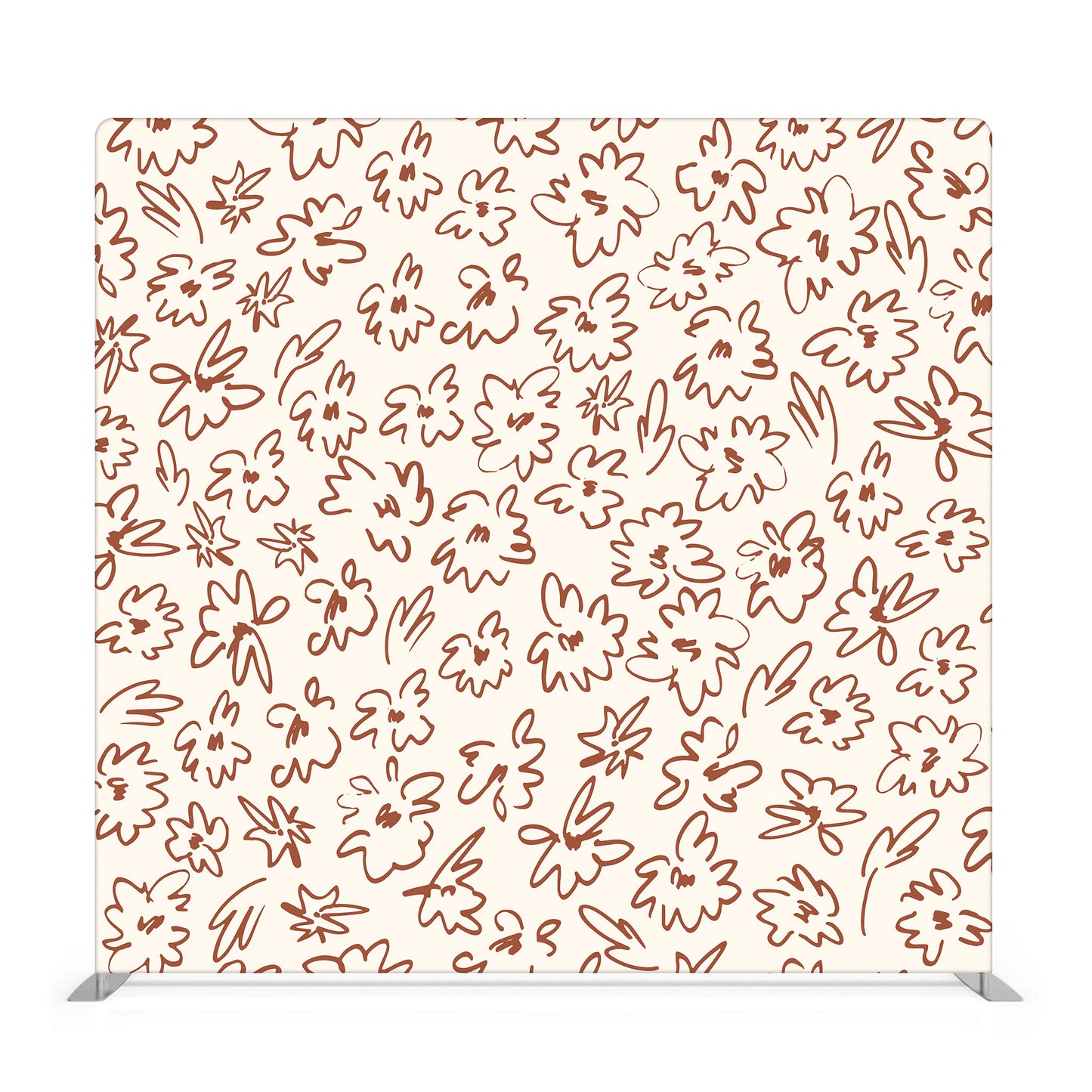 White & Brown Hand Drawn Flowers Fabric Backdrop