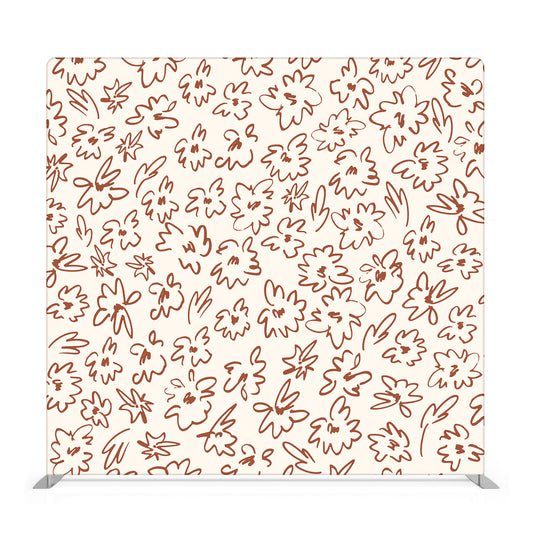 White & Brown Hand Drawn Flowers Fabric Backdrop